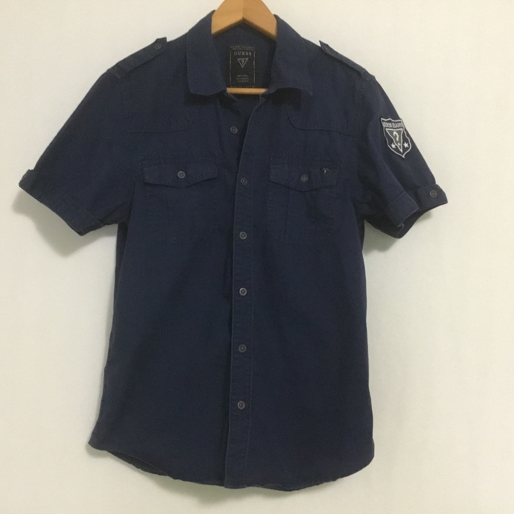 Guess Navy Blue Short Sleeve Shirt Men’s Size Medium